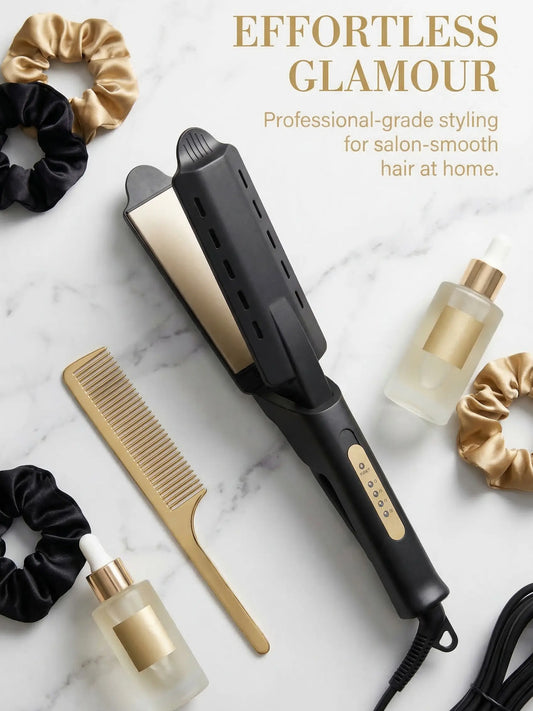 2 in 1 Hair Straightener Curler, Ceramic Flat Iron with Adjustable Temp, Fast Heat Up, Dual Voltage, Anti-Scald Hair Styling Tool for Home & Travel