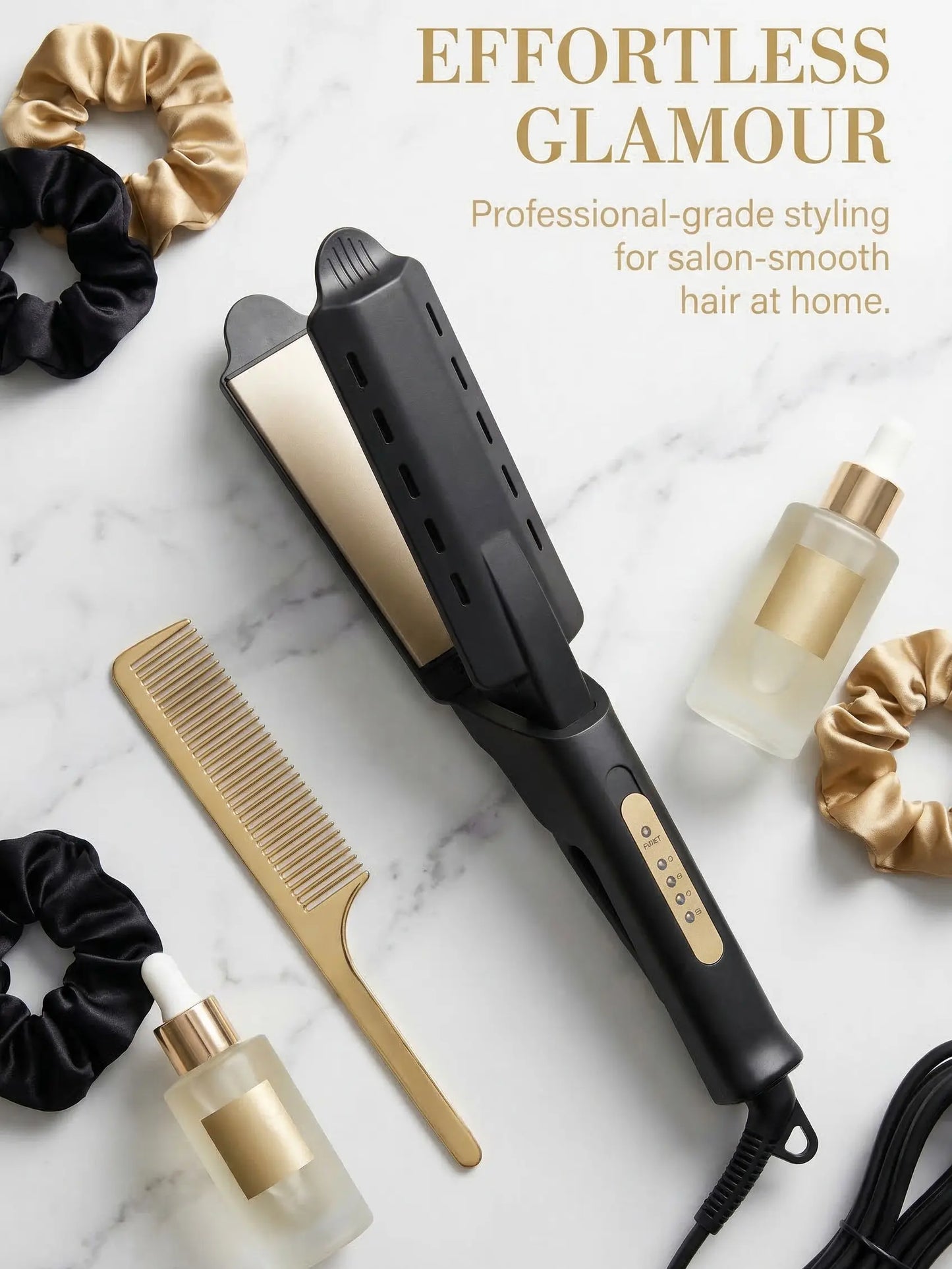 2 in 1 Hair Straightener Curler, Ceramic Flat Iron with Adjustable Temp, Fast Heat Up, Dual Voltage, Anti-Scald Hair Styling Tool for Home & Travel