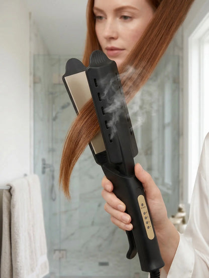 2 in 1 Hair Straightener Curler, Ceramic Flat Iron with Adjustable Temp, Fast Heat Up, Dual Voltage, Anti-Scald Hair Styling Tool for Home & Travel